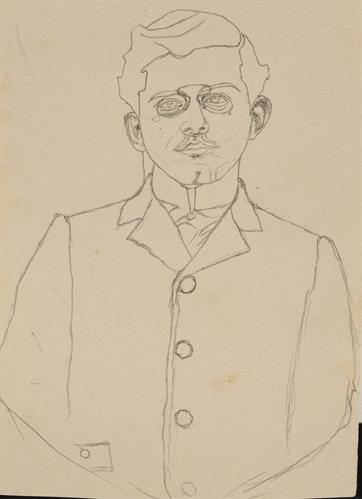 Προσχέδιο προσωπογραφίας άνδρα με μπινόκλ, μολύβι σε χαρτί του Παναγιώτη Τατσιράμου, Ιωάννινα.
