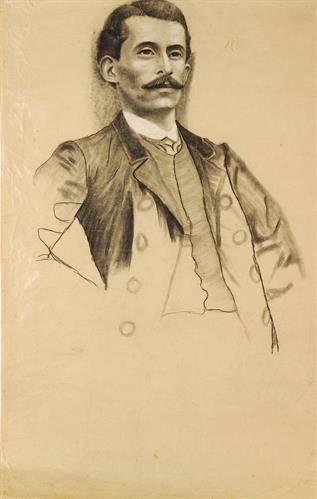 Προσχέδιο προσωπογραφίας άνδρα, κάρβουνο σε χαρτί του Παναγιώτη Τατσιράμου.