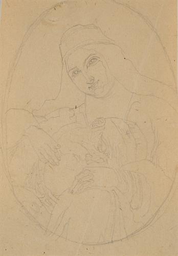 Προσχέδιο προσωπογραφίας του Αλή Πασά και της κυράς Βασιλικής (;), μολύβι σε χαρτί του Παναγιώτη Τατσιράμου, Ιωάννινα.