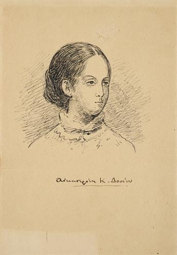 Προσωπογραφία της Αικατερίνης Κ. Δοσίου, μολύβι και μελάνι σε χαρτί.