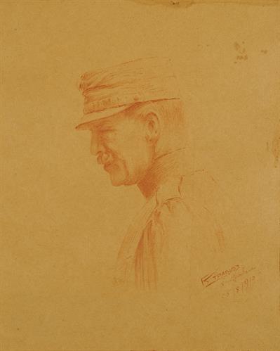 &quot;Εκστρατεία 25/8/1913&quot;, Προσωπογραφία του Βασιλιά Κωνσταντίνου ως αρχιστράτηγου, σέπια σε χαρτόνι του Γεωργίου Στρατηγού.