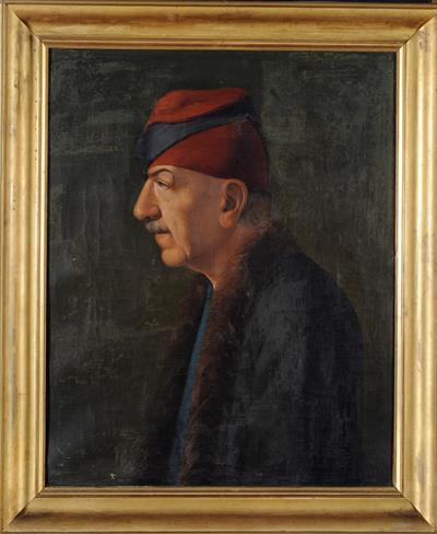 Προσωπογραφία του Λαζάρου Κουντουριώτη, ελαιογραφία σε μουσαμά, Ιστορική Οικία Λαζάρου Κουντουριώτη (σαλόνι).