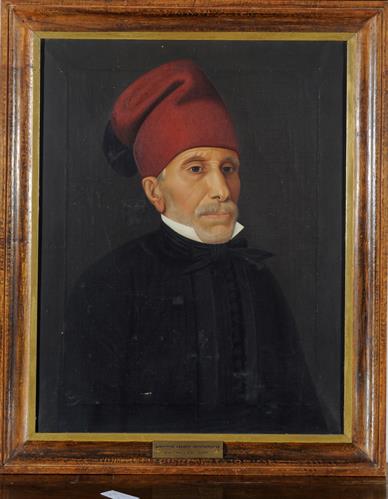Προσωπογραφία του Δημητρίου Λαζάρου Κουντουριώτη, ελαιογραφία σε μουσαμά του Διονυσίου Τσόκου (;), Ιστορική Οικία Λαζάρου Κουντουριώτη.