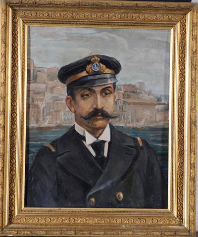 Προσωπογραφία του Λαζάρου Παντ. Κουντουριώτη, ελαιογραφία σε μουσαμά του Περικλή Βυζάντιου, Ιστορική οικία Λαζάρου Κουντουριώτη.