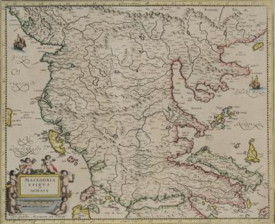&quot;MACEDONIA, EPIRUS ET ACHAIA&quot;. Χάρτης της Μακεδονίας, της Ηπείρου και της Κεντρικής Ελλάδας. Ασπρόμαυρη χαλκογραφία με επιχρωματίσεις, G. Mercator.