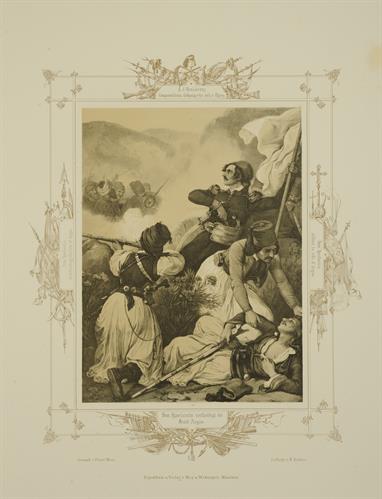 Σκηνή από την Ελληνική Επανάσταση: Ο Δημήτριος Υψηλάντης υπερασπίζεται το Άργος τον Ιούλιο του 1822 συμβάλλοντας στην προετοιμασία της άμυνας στα Δερβενάκια. Λιθογραφία του Peter von Hess, Μόναχο, 1852.