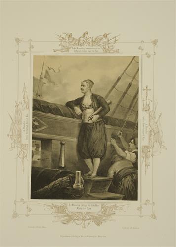Σκηνή από την Ελληνική Επανάσταση: Ο ναύαρχος Ανδρέας Μιαούλης καταναυμαχεί τον εχθρικό στόλο στην Κω τον Σεπτέμβριο του 1824. Λιθογραφία του Peter von Hess, Μόναχο, 1852.