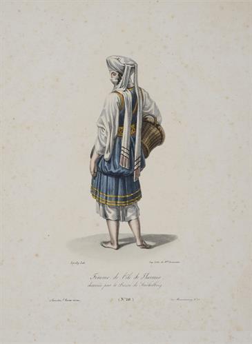 Γυναίκα από τη νήσο Κύθνο με τοπική ενδυμασία. Λιθογραφία του Stackelberg από το λεύκωμα &quot;Costumes et Usages/Des Peuples De La Grece Moderne/par le Baron O.M. de Stackelberg&quot;, Παρίσι, [1828].