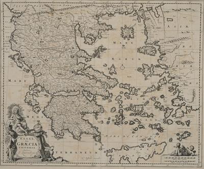 &quot;ΕΛΛΑΣ, seu GRAECIA UNIVERSA&quot;. Χάρτης της Ελλάδας. Ασπρόμαυρη χαλκογραφία,  J. Laurenbergio, N. Visscher.