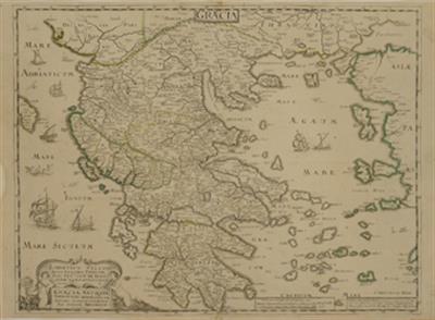 &quot;GRAECIA&quot;. Χάρτης της Ελλάδας. Ασπρόμαυρη χαλκογραφία, Nic. Sanson, Παρίσι, 1636.