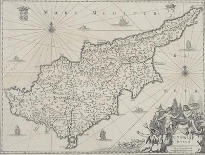 CYPRUS INSULA. Χάρτης της Κύπρου. Ασπρόμαυρη χαλκογραφία.