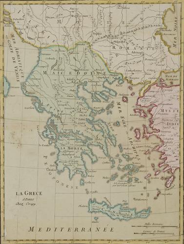 &quot;LA GRECE&quot;. Χάρτης της Ελλάδας. Επιχρωματισμένη χαλκογραφία, Crepy, Παρίσι.