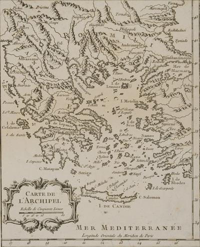 &quot;CARTE DE L&#039; ARCHIPEL&quot;. Χάρτης του Αιγαίου Πελάγους. Ασπρόμαυρη χαλκογραφία, [J.N. Bellin], [1764].