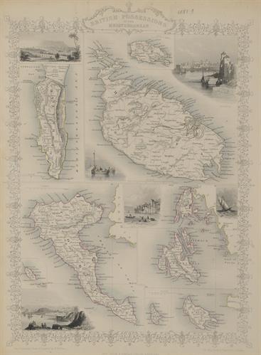 &quot;BRITISH POSSESSIONS IN THE MEDITERRANEAN&quot;. Χάρτης των αγγλικών κτήσεων στη Μεσόγειο. Ασπρόμαυρη χαλκογραφία με επιχρωματίσεις, H. Winkles, J. Rapkin, JOHN TALLIS &amp; COMPANY, Λονδίνο-Νέα Υόρκη.