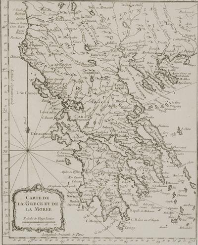 &quot;CARTE DE LA GRECE ET DE MOREE&quot;. Χάρτης της Ελλάδας. Ασπρόμαυρη χαλκογραφία, [J.N. Bellin], [1764].