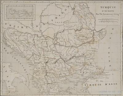 &quot;TURQUIE D&#039; EUROPE&quot;. Χάρτης μέρους της Ελλάδας και των υπόλοιπων ευρωπαϊκών επαρχιών της Οθωμανικής Αυτοκρατορίας. Ασπρόμαυρη χαλκογραφία με επιχρωματίσεις, Th. Duvotenay.