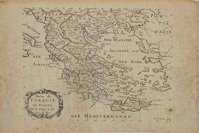 &quot;Partie de TVRQVIE EN EVROPE&quot;. Χάρτης της Ελλάδας και των υπόλοιπων ευρωπαϊκών επαρχιών της Οθωμανικής Αυτοκρατορίας. Ασπρόμαυρη χαλκογραφία, N. Sanson le fils, A. d&#039; Winter.
