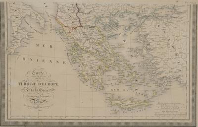 &quot;Carte DE LA  TURQUIE D&#039; EUROPE et de la Grece&quot;. Χάρτης της Ελλάδας και των Ευρωπαϊκών επαρχιών της Οθωμανικής Αυτοκρατορίας. Ασπρόμαυρη χαλκογραφία με επιχρωματίσεις. L. Vivien, Menard &amp; Desenne, Παρίσι, 1826.