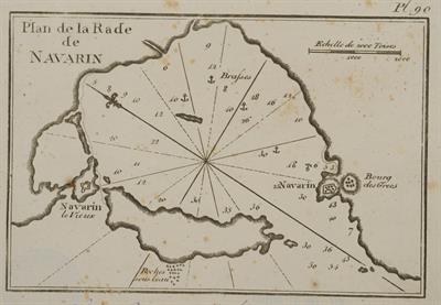 &quot;Plan de la Rade de NAVARIN&quot;. Χάρτης του κόλπου του Ναβαρίνου ή Ναυαρίνου. Ασπρόμαυρη χαλκογραφία,  [J. Roux], [Jean Joseph Allezard].