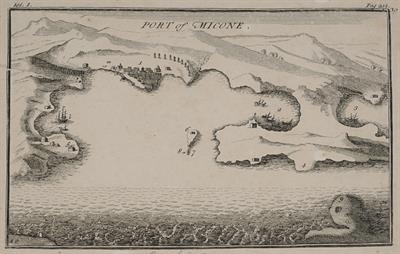 &quot;PORT of MICONE&quot;. Χάρτης του λιμανιού της Μυκόνου. Ασπρόμαυρη χαλκογραφία, [Joseph Pitton de Tournefort].