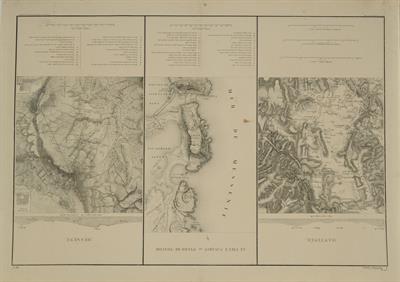 &quot;MANTINEE. / LE VIEUX NAVARIN ou PYLOS DE NESTOR. / MESSENE&quot;. Τοπογραφικός χάρτης των περιοχών: Μαντινεία-Παλαιό Ναβαρίνο (ή Ναυαρίνο) / Πύλος-Μεσσηνία. Ασπρόμαυρη λιθογραφία, Engelmann et Comp., F. Rivier, Παρίσι.