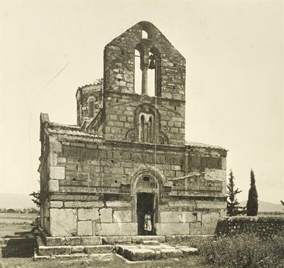 Merbaka, village of Argolis in the Peloponnese. Church of the Dormition of Mother of God, view from the west. Photograph by Carl Siele, 1910. It was exhibited at the International Exhibition of Rome in 1911.