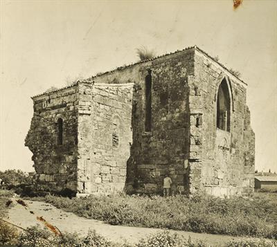 Andravida, Peloponnese. Ruins of the church of Hagia Sophia, view from the southeast. Photograph by Carl Siele, 1910. It was exhibited at the International Exhibition of Rome in 1911.