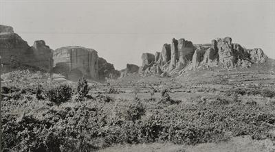 Meteora, Thessaly. General view of the rocks near Kalambaka. Photograph by Carl Siele, 1910. It was exhibited at the International Exhibition of Rome in 1911.