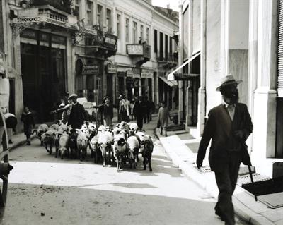 Αθηναϊκός δρόμος. Φωτογραφικό αντίγραφο από γυάλινη πλάκα του Fred Boissonnas, περ. 1903-1923. Η γυάλινη πλάκα βρίσκεται στο Μουσείο Φωτογραφίας Θεσσαλονίκης.