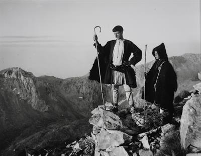 Peloponnese. Shepherds on Mount Parnassus. Photographic copy from a glass plate of Fred Boissonnas, c. 1903-1923. The glass plate is at the Museum of Photography in Thessaloniki.