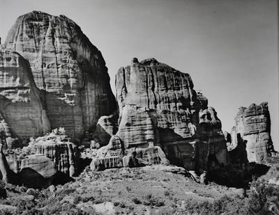 Thessaly, Meteora. Photographic copy from a glass plate of Fred Boissonnas, c. 1903-1923. The glass plate is at the Museum of Photography in Thessaloniki.