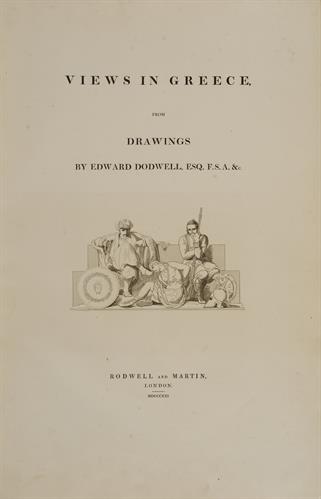 Σελίδα τίτλου με αλληγορική παράσταση της υπόδουλης Ελλάδας από το λεύκωμα &quot;Views in Greece&quot; του Edward Dodwell, Λονδίνο, 1821.
