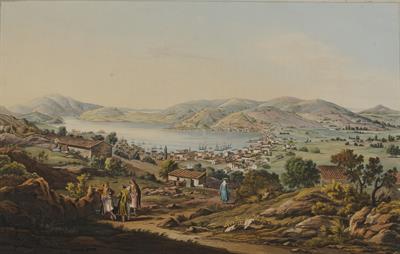 &quot;Port Bathy and the Capital of Ithaca&quot;. Το λιμάνι Βαθύ και η πρωτεύουσα της Ιθάκης. Ακουατίντα από το λεύκωμα &quot;Views in Greece&quot; του Edward Dodwell, Λονδίνο, 1821.