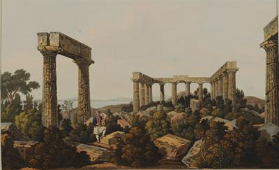 &quot;Interior of the same Temple&quot;. Ο Ναός της Αφαίας Αθηνάς στην Αίγινα: άποψη του εσωτερικού. Ακουατίντα από το λεύκωμα &quot;Views in Greece&quot; του Edward Dodwell, Λονδίνο, 1821.