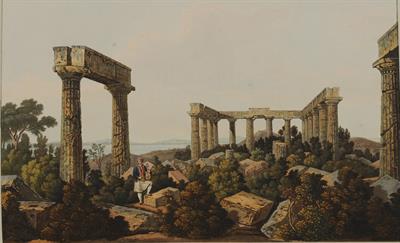 &quot;Interior of the same Temple&quot;. The Temple of Athena Aphaia in Aegina: view of the interior. Aquatint from the album &quot;Views in Greece&quot; by Edward Dodwell, London, 1821.
