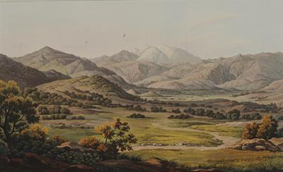 &quot;Mount Olympos as seen between Larissa and Baba&quot;. Το όρος Όλυμπος όπως φαίνεται από την περιοχή μεταξύ της Λάρισας και του χωριού Μπαμπά. Ακουατίντα από το λεύκωμα &quot;Views in Greece&quot; του Edward Dodwell, Λονδίνο, 1821.