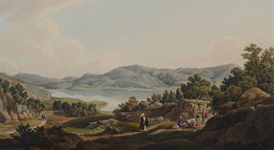 &quot;Lane of  Stymphalos, in Arcadia&quot;. Η λίμνη Στυμφαλία στην Αρκαδία. Ακουατίντα από το λεύκωμα &quot;Views in Greece&quot; του Edward Dodwell, Λονδίνο, 1821.