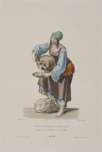 Γυναίκα από το Τρίκερι της Θεσσαλίας με τοπική ενδυμασία. Λιθογραφία του Stackelberg από το λεύκωμα &quot;Costumes et Usages/Des Peuples De La Grece Moderne/par le Baron O.M. de Stackelberg&quot;, Παρίσι, [1828].