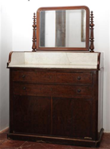 Wooden wash-basin with mirror on top, Lazaros Koundouriotis Historic Residence on Hydra Island