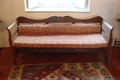 Wooden sofa, Lazaros Koundouriotis Historic Residence on Hydra Island