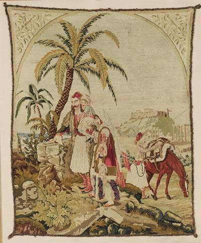 Return to Athens, embroidery with philhellenic scene.