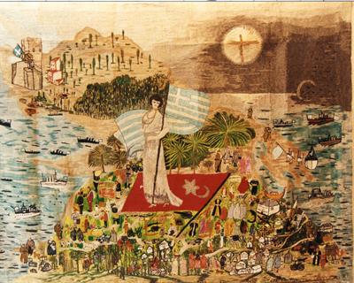 &quot;Tekoutsi 1929. Allegory of the glorious war of 1913. Fotini Ioannidou March 10&quot;, embroidery by Fotini Ioannidou, 1929.