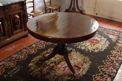 Round wooden table, Lazaros Koundouriotis Historic Residence on Hydra Island