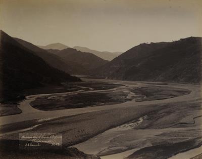 The mouth of Pyxite river on the eastern slopes of Mithras mountain. At the right side of the mountain, the Armenian monastery of Kaymakli (Great Komnenos era) is visible. Photograph by Kakoulis Brothers, 1890&#039;s.