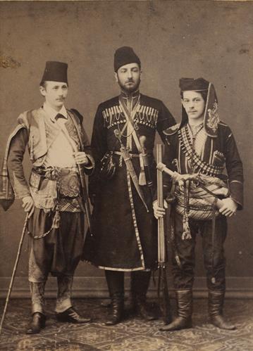 Men&#039;s costumes of the wider area of Pontus. From the left, Caucasian, Georgian, Laz. Photograph by Kakoulis Brothers, 1890&#039;s.