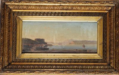 Απεικόνιση θαλάσσιου τοπίου, ελαιογραφία, του Cauvin E., Ιστορική οικία Λαζάρου Κουντουριώτη, Ύδρα, 1881.