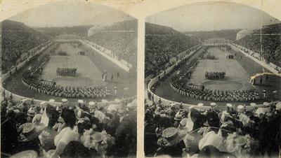 Ολυμπιακοί Αγώνες 1906. Η παρέλαση των μαθητών στο Παναθηναϊκό Στάδιο. Επιστολικό Δελτάριο.