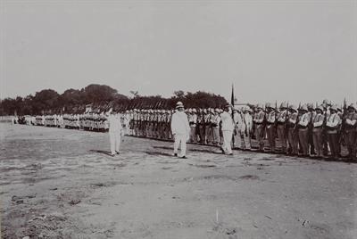 Crete. Inspection of Italian troops by General Delarue, 24 June 1909. Photograph.