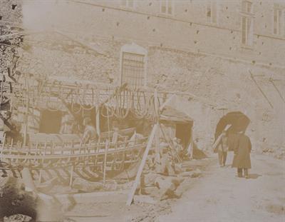 Chania, Crete. Small shipyard near Firkas. Construction of a boat. Photograph, 1909.