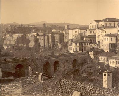 The bridge over the torrent of Agios Georgios leading at the eastern gate of the Middle Fortress. Trabzon, Pontus. Photograph by Kakoulis Brothers, 1890&#039;s.